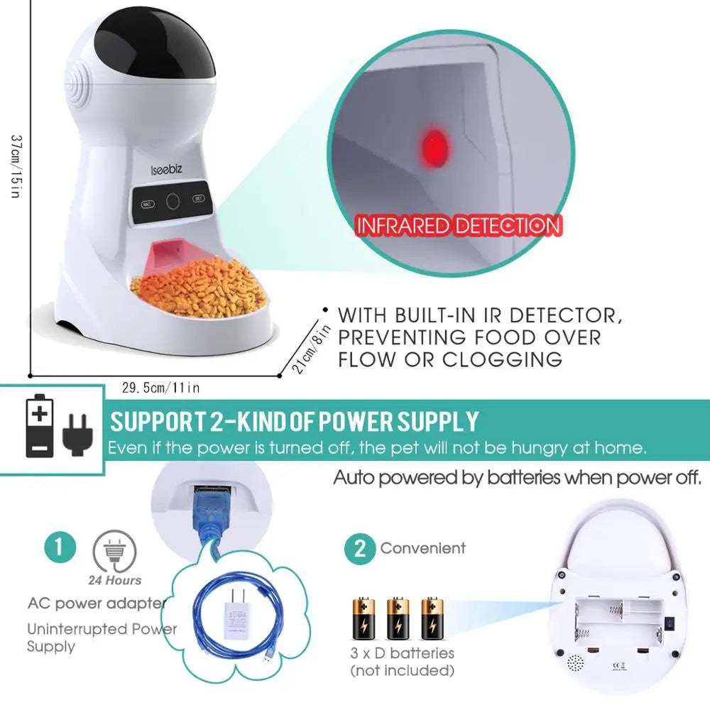 Pawsoul™ Smart Automatic Pet Feeder – 3L Capacity, Voice Recorder, Timed Meals for Cats & Small Dogs