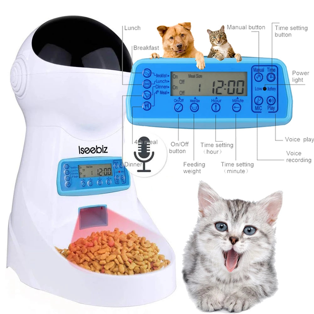 Pawsoul™ Smart Automatic Pet Feeder – 3L Capacity, Voice Recorder, Timed Meals for Cats & Small Dogs