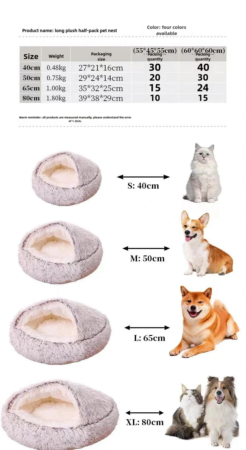 Pawsoul Plush Autumn & Winter Pet Bed – Soft, Warm, Semi-Enclosed Cat & Dog Nest
