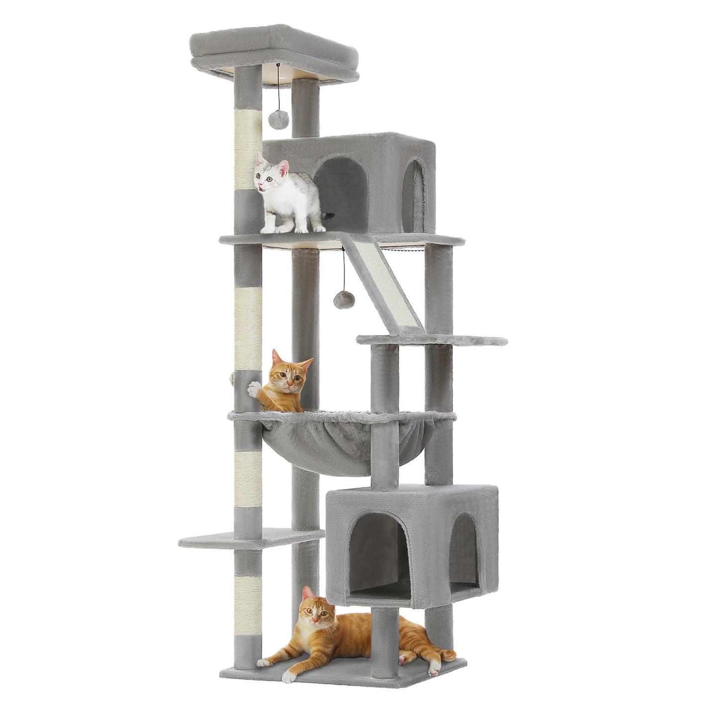 🐾 Pawsoul 180cm Large Cat Tree Tower – Multi-Level Cat Furniture with Hammock, Condos & Sisal Scratching Posts