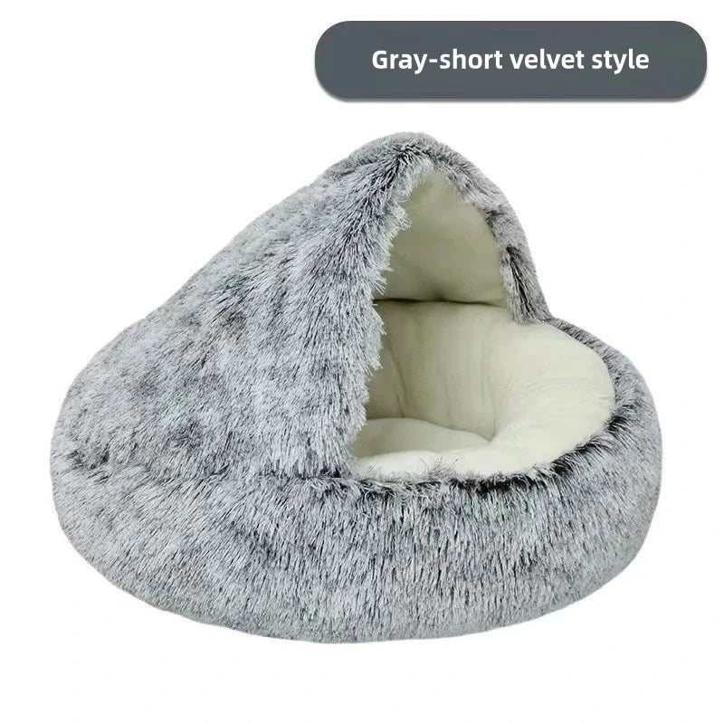 Pawsoul Plush Autumn & Winter Pet Bed – Soft, Warm, Semi-Enclosed Cat & Dog Nest