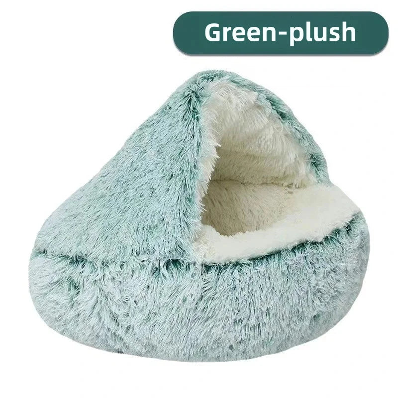 Pawsoul Plush Autumn & Winter Pet Bed – Soft, Warm, Semi-Enclosed Cat & Dog Nest