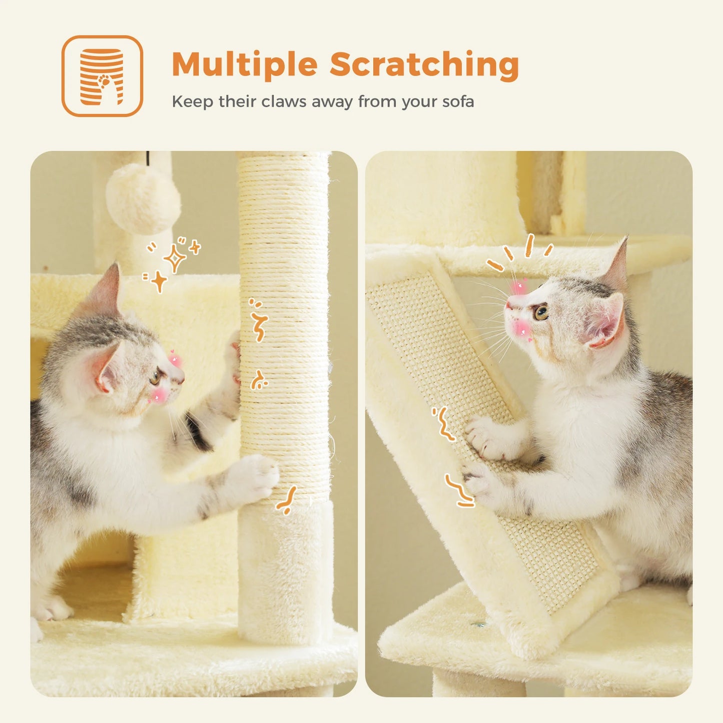 🐾 Pawsoul 180cm Large Cat Tree Tower – Multi-Level Cat Furniture with Hammock, Condos & Sisal Scratching Posts