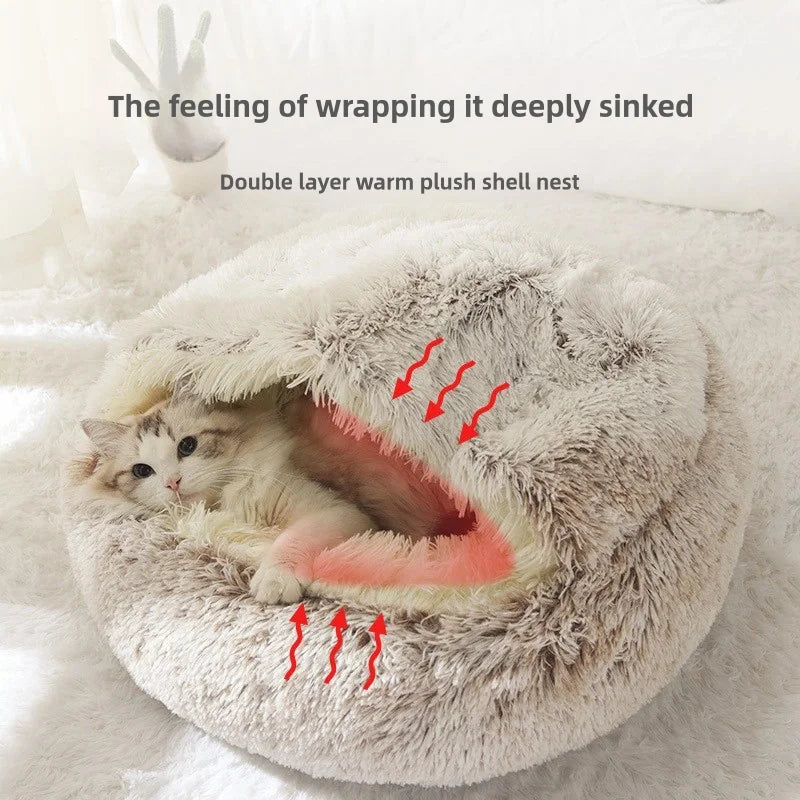 Pawsoul Plush Autumn & Winter Pet Bed – Soft, Warm, Semi-Enclosed Cat & Dog Nest