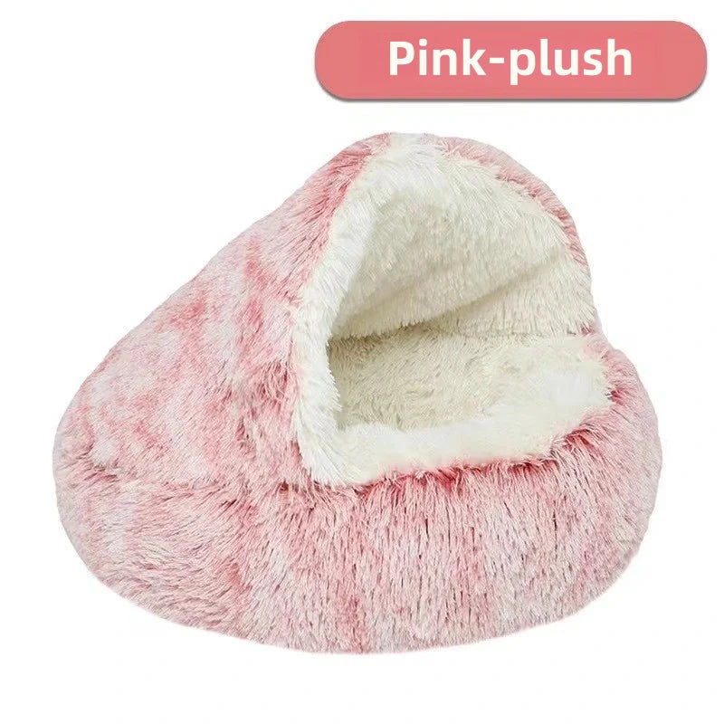 Pawsoul Plush Autumn & Winter Pet Bed – Soft, Warm, Semi-Enclosed Cat & Dog Nest