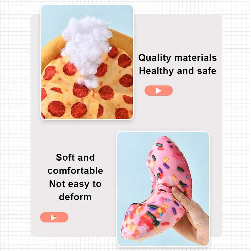 🧸 Pawsoul™ Plush Dog Toy – Fun Pizza & Donut Chew Toy with Squeaker