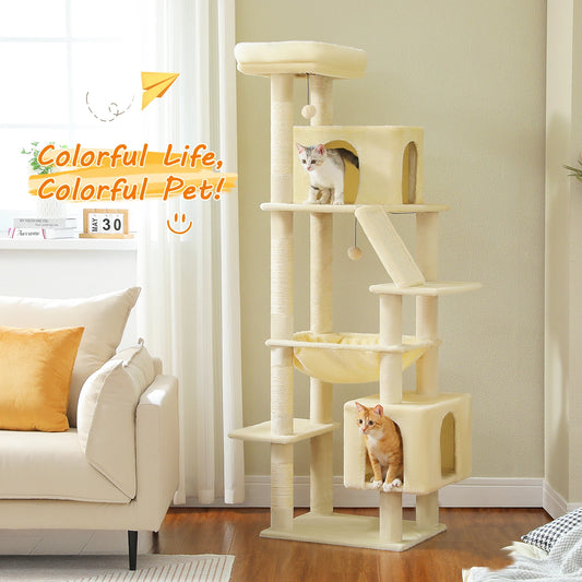 🐾 Pawsoul 180cm Large Cat Tree Tower – Multi-Level Cat Furniture with Hammock, Condos & Sisal Scratching Posts