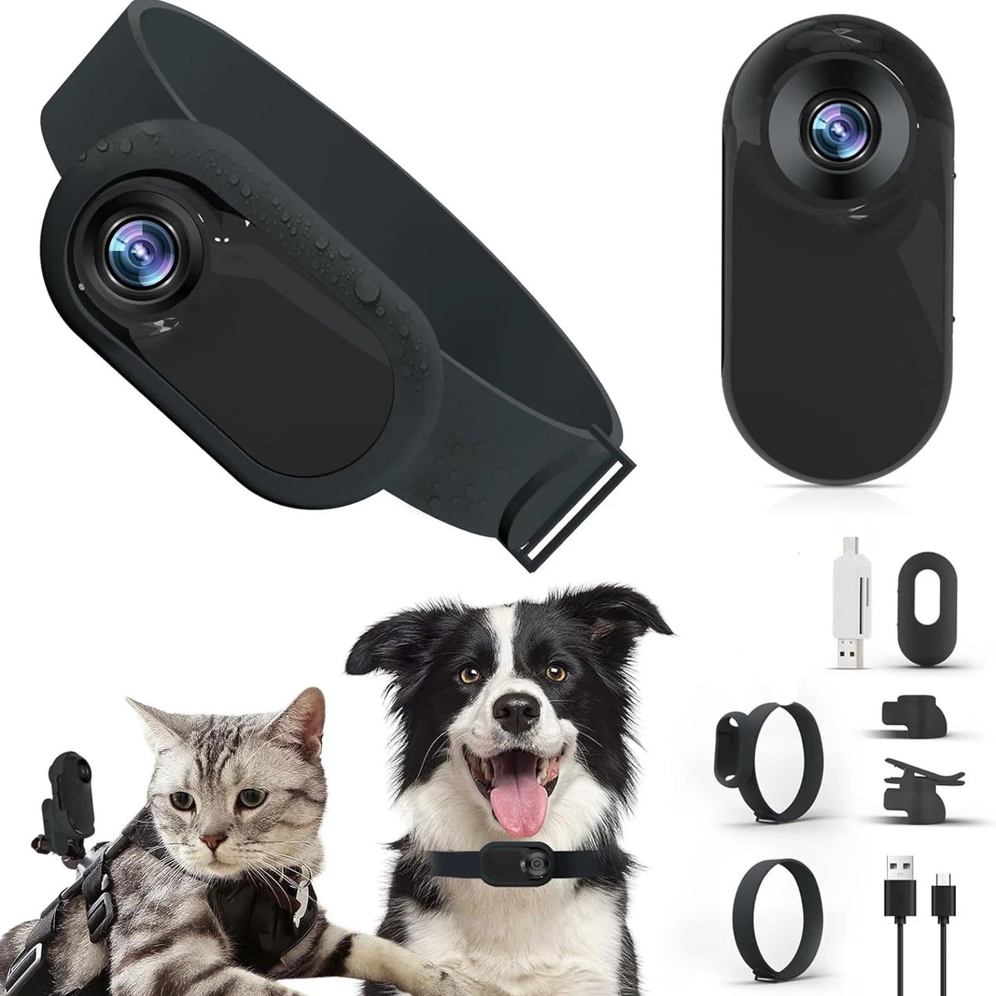 Pawsoul Cat Collar Camera with 0.96 Inch LCD Screen 170 Degree Wide Angle Pet Sport Action Camera for Video Records Indoor Outdoor