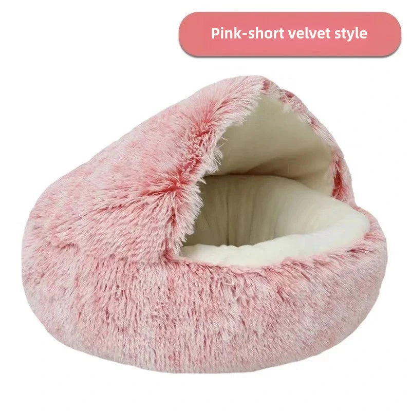 Pawsoul Plush Autumn & Winter Pet Bed – Soft, Warm, Semi-Enclosed Cat & Dog Nest
