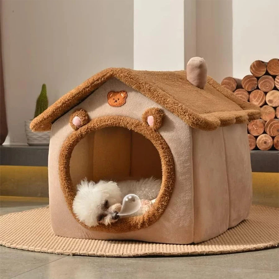 🏷️ Pawsoul™ CozyFold – Foldable Pet House & Washable Cat Cave Bed Perfect for Extra Small Dogs and Small to Medium Cats