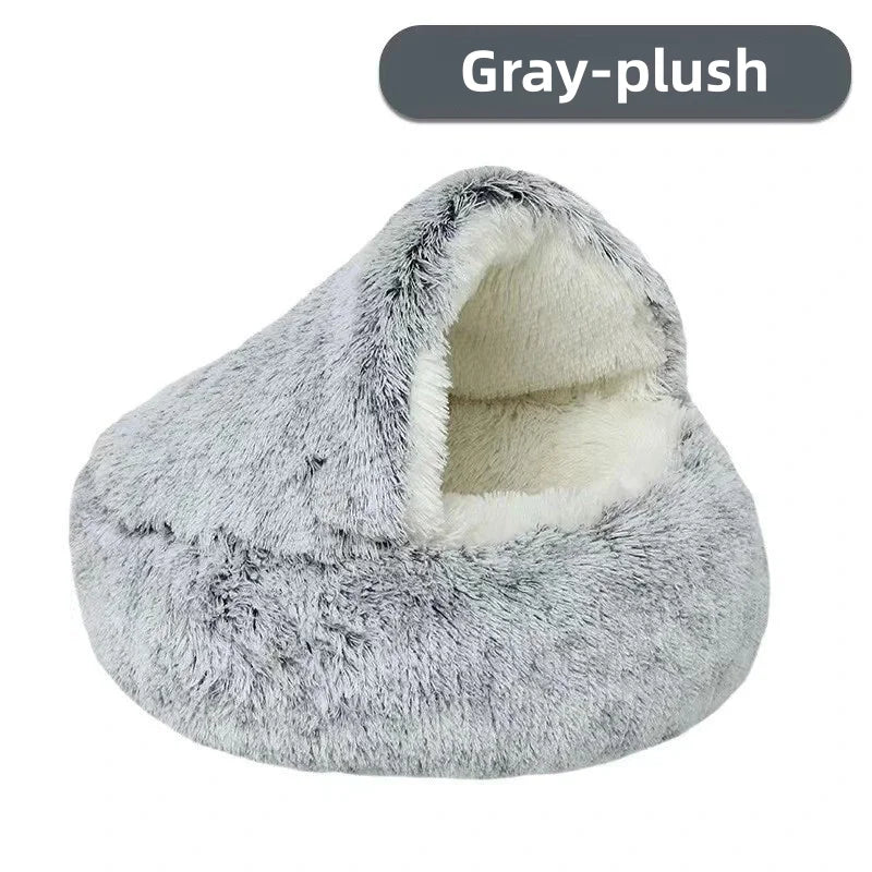 Pawsoul Plush Autumn & Winter Pet Bed – Soft, Warm, Semi-Enclosed Cat & Dog Nest