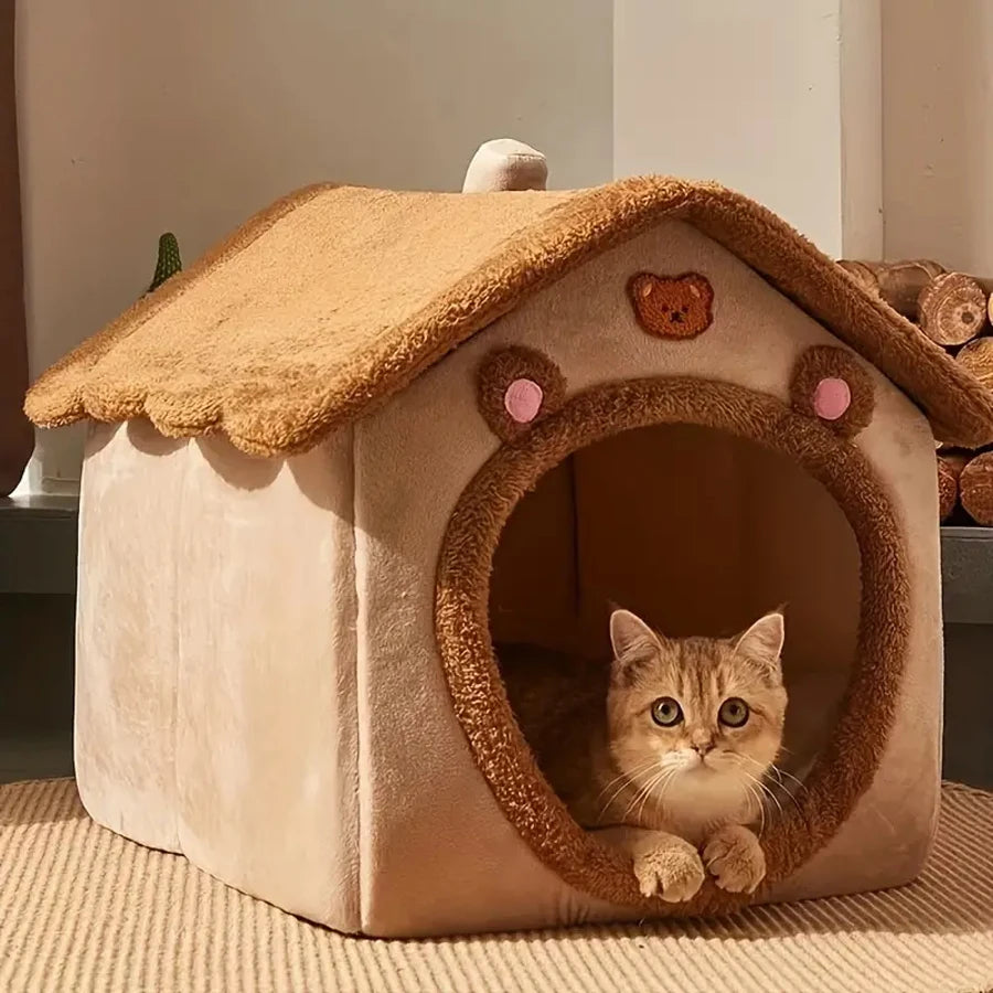 🏷️ Pawsoul™ CozyFold – Foldable Pet House & Washable Cat Cave Bed Perfect for Extra Small Dogs and Small to Medium Cats