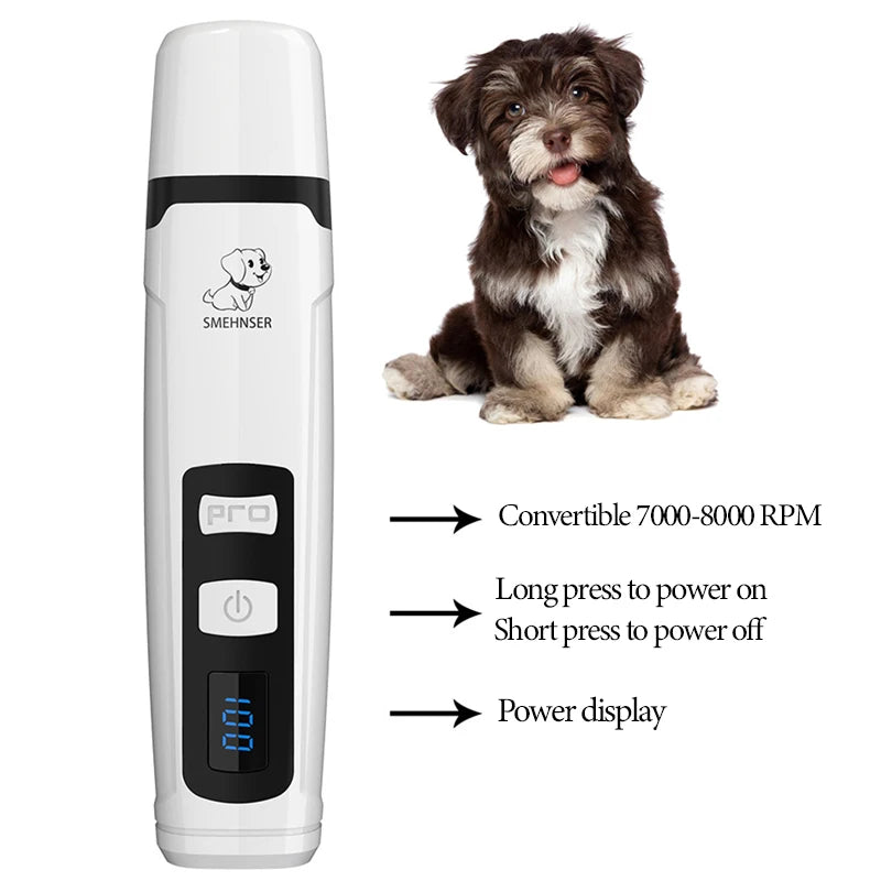 Pawsoul™ USB Rechargeable Electric Pet Nail Grinder – Quiet & Safe Grooming Tool for Dogs & Cats