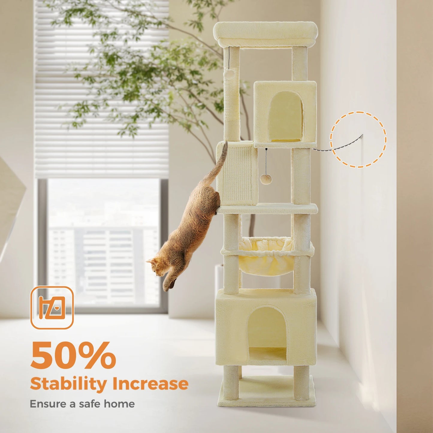 🐾 Pawsoul 180cm Large Cat Tree Tower – Multi-Level Cat Furniture with Hammock, Condos & Sisal Scratching Posts