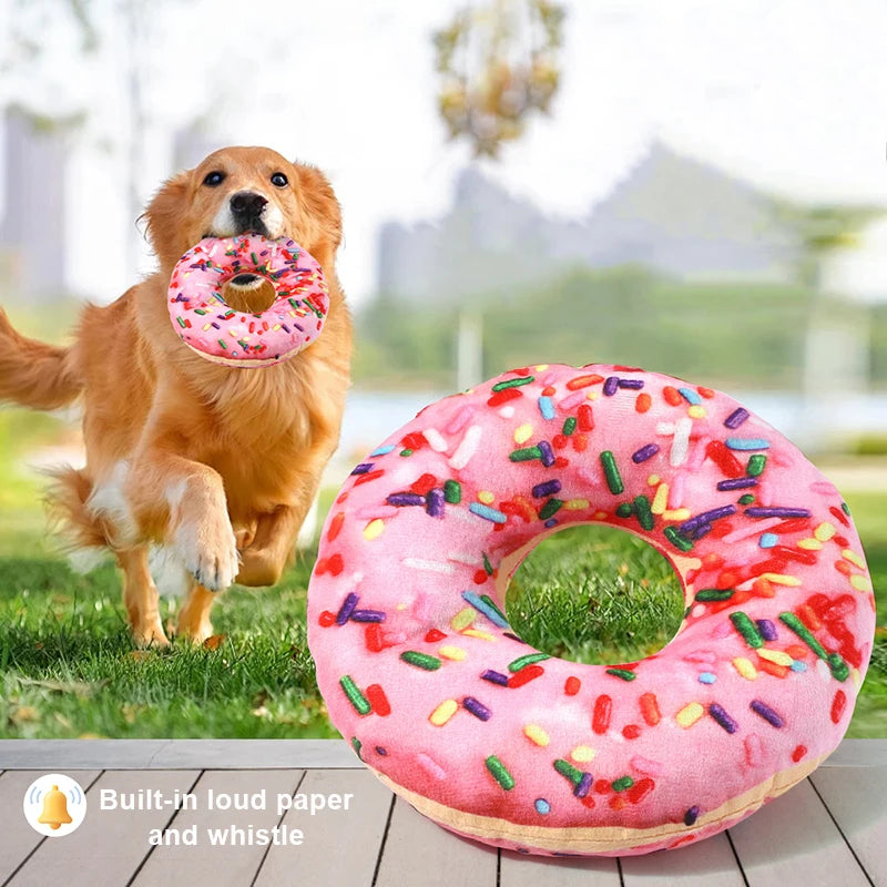 🧸 Pawsoul™ Plush Dog Toy – Fun Pizza & Donut Chew Toy with Squeaker