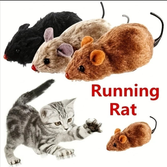 🐾 Pawsoul Wind-Up Plush Mouse Toy – Realistic Running Rat for Cats & Small Dogs (No Battery Needed)