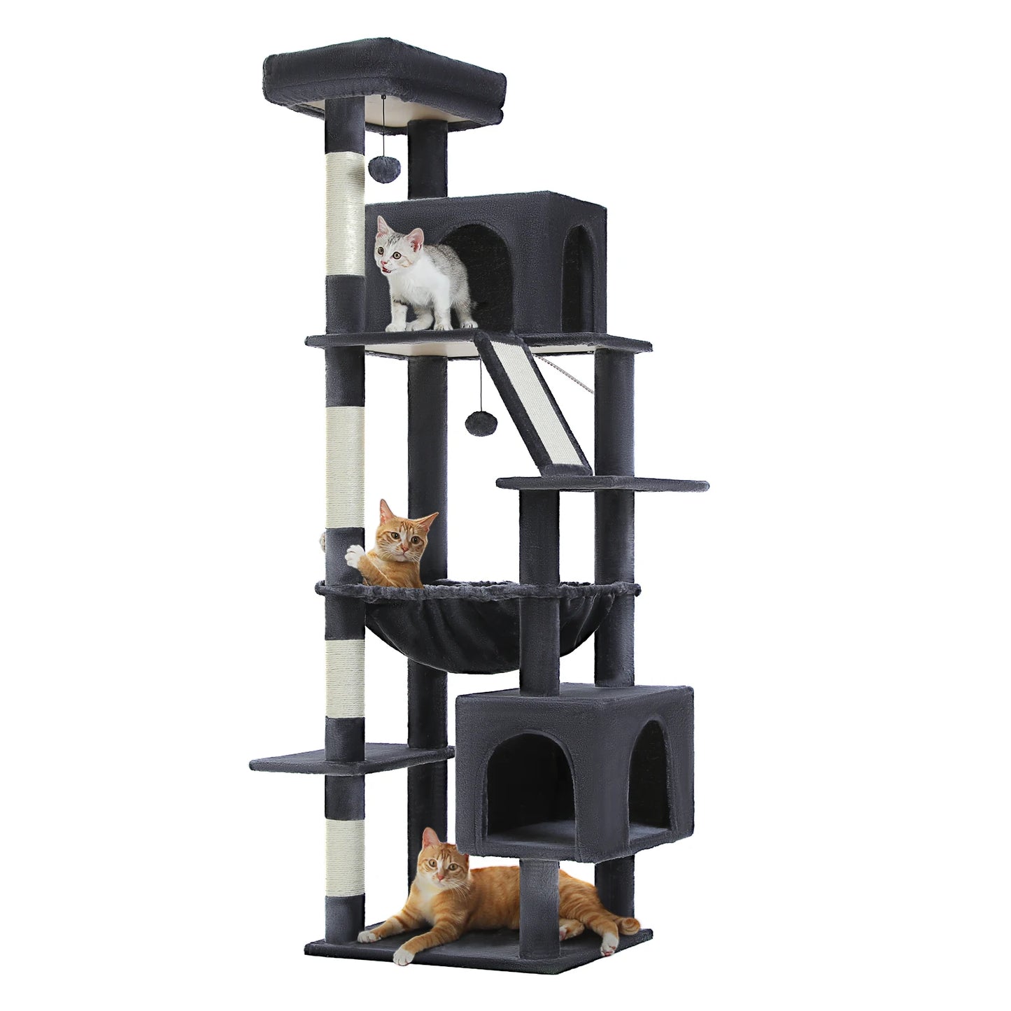 🐾 Pawsoul 180cm Large Cat Tree Tower – Multi-Level Cat Furniture with Hammock, Condos & Sisal Scratching Posts