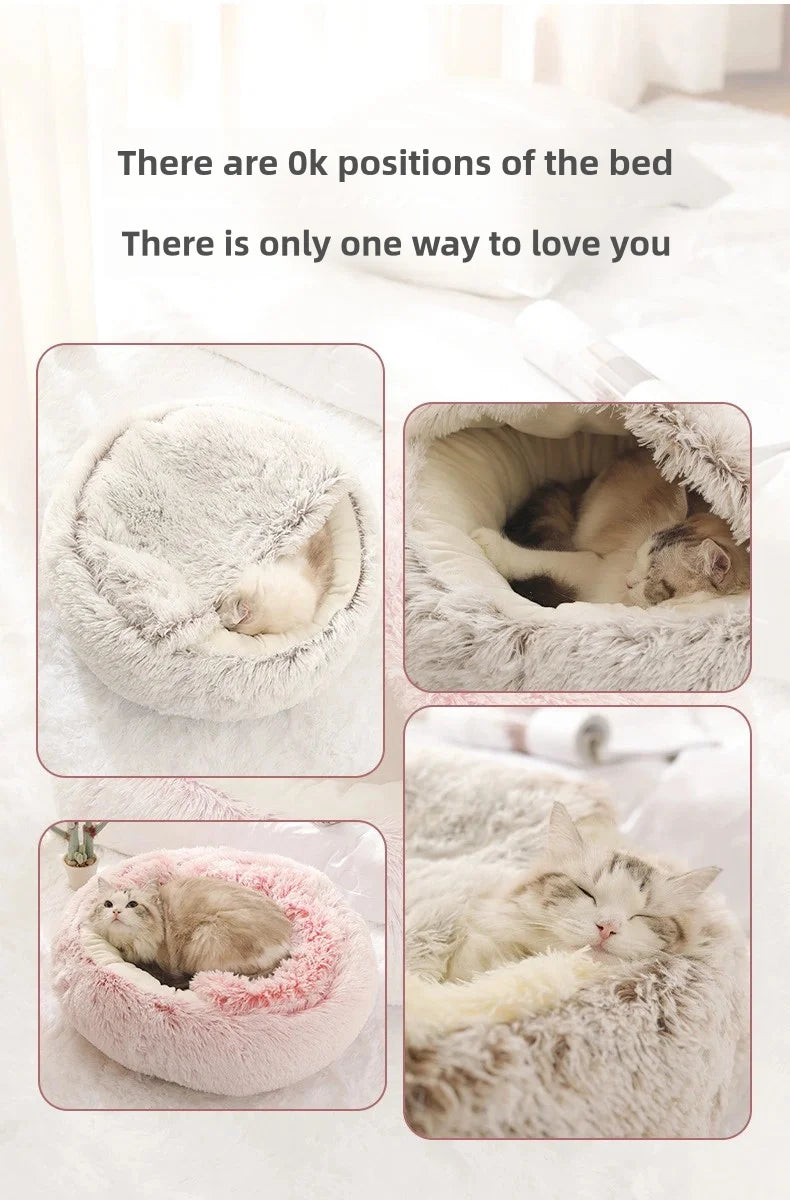 Pawsoul Plush Autumn & Winter Pet Bed – Soft, Warm, Semi-Enclosed Cat & Dog Nest